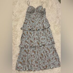 Lulu's Blue Floral Tiered Maxi Dress
